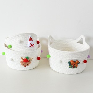 Christmas Knitted Cotton Rope Storage Box Gift Storage Basket Christmas Tree Decoration Desktop Storage for Snacks and Sundries