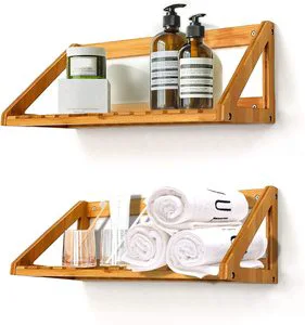 Wholesale Floating Shelves Wall Mounted 2 Pcs Solid Bamboo Wall Hanging Rack Holder for Living Room Bathroom Kitchen Etc