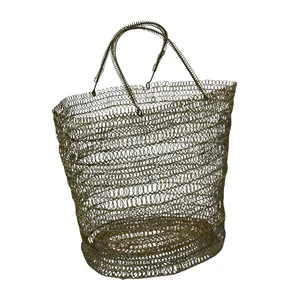 Handcrafted Iron Wire Storage Baskets with Handles Modern Oval Design Striped Pattern for Fruits & Vegetables Made of Mesh