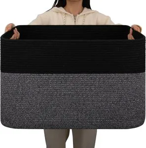 2025 Amazon Best-selling Woven Basket Rectangular Large Storage Basket for Home Clothing Blanket Storage