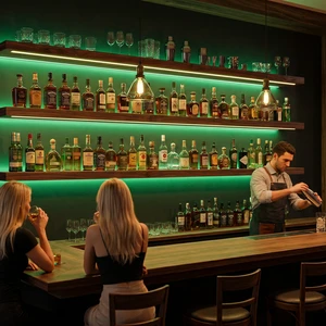 Solid Wood Bar Wall Shelves with Customized Changing LED RGB Lighting for Liquor Bottle Display Wall Mounted Bar Shelving