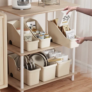 Kitchen Cabinet Storage Box with Pulley Refrigerator Tabletop Kitchenware Lid Organize Clutter on Shelves Storage Basket