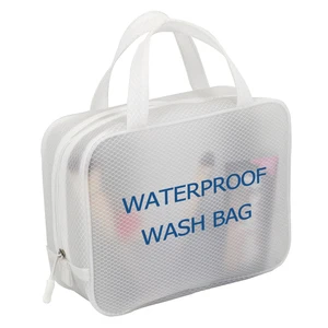 Custom Printed Logo Large Capacity Semi-Transparent Mesh Tote Swimwear Wash Bag EVA Waterproof Travel Storage Toilet Bag Zipper
