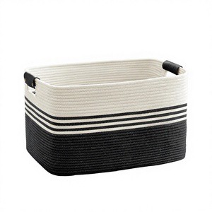 Cedar Space Cedar Space 72L Collapsible Foldable Woven Cotton Rope Laundry Basket With Leather Handles White