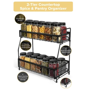 Dual-Layer Iron Vertical Storage Shelf Portable Multifunctional Organizer For Kitchen Spice & Bathroom Skincare Supplies