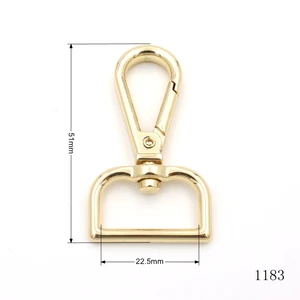 Racking Gold Plated High Quality Bag Metal Snap Hook 22m Swivel square Ring Spring Load Bag Carabiner Clip
