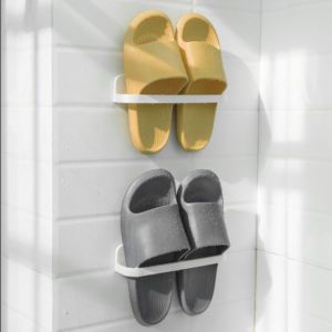 Wholesale Storage Rack White Wall-mounted Portable Space-saving Plastic Sturdy Adhesive Bathroom Slipper Shoe Rack