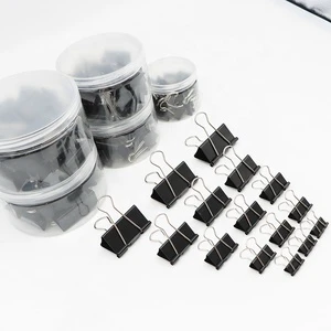 School Teachers Office Supplies Assorted Sizes Metal Paper Binder Clip Black Binder Clip with Container Package