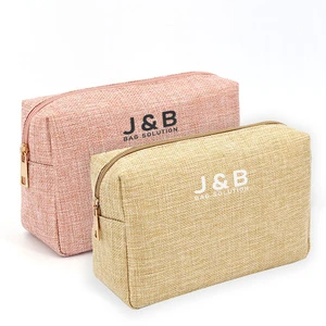 Logo Customized Linen Effect Cosmetic Zipper Bag Pouch Natural Style Makeup Kits Organizer Necessaries Bags for Promotional Gift