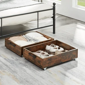 Wooden Under Bed Storage Containers With Wheels Rolling Organizer for Shoes Clothes Containers, Shoes Storage Organizer Drawer
