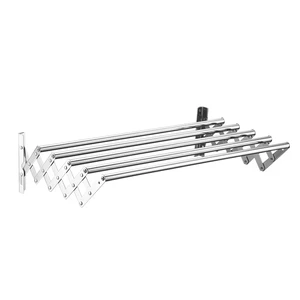 Stainless Steel Wall Mounted Clothes Drying Rack Retractable Foldable Metal Organizer Multifunctional Towel Rack