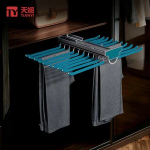 Modern Top Mounted ABS+Steel Metal Double Row Detachable Multi-functional Pants Rack Damper Track Slider Wardrobe Ceiling