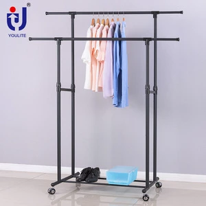 Stable Quality Modern Rolling Coat Rack with Storage Shelf and Cast Iron Hangers for Balcony and Wardrobe Clothing