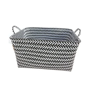 Cotton Thread Woven Fabric Storage Basket for Household Use Cotton Rope Storage Basket Double-handled Clothes Storage Basket