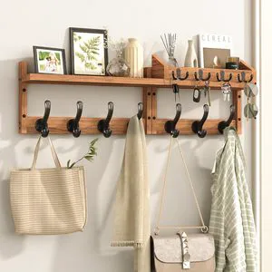 Wall Mounted Coat Rack With Shelf 11 Hooks Key & Mail Holder For Entryway Living Room & Bedroom