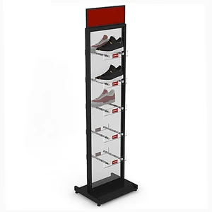 Custom Shoe Store Floor Metal Frame Shoes Display Stand Acrylic Board Shoe Stand With Logo
