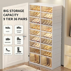 Large Capacity Collapsible Stackable Injection Molded PP Plastic Multifunctional Rectangle Dustproof Cover Foldable Shoe Storage