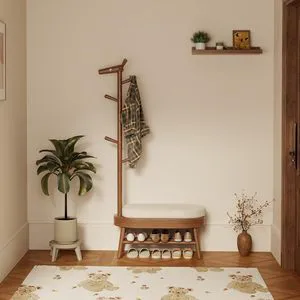 US Stock Modern Wooden Narrow Shoe Bench & Coat Rack with Shoe Storage for Entryway Shoe Bench Entryway Coat Rack XD018