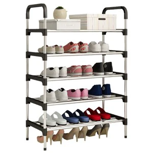 Wholesale Five-Layer Foldable Steel Tube Shoe Rack Household Standing Type Metal Shoe Storage Organization Rack