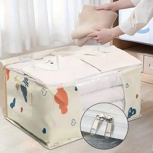 Clothing Organizer Storage Bag Rectangle Fabric With Heart Pattern For Bedroom Clothes And Quilt Moving Household Use