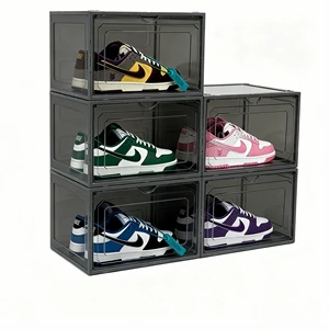 Magnetic Clear Shoe Storage Boxes Foldable Stackable Transparent PET Sneaker Organizer with Dustproof Lid for Home Living Room