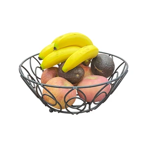 Home Countertop Big Open Mouth Handcraft Creative Fruit Bowl Holder Basket Black Wire Fruit Basket