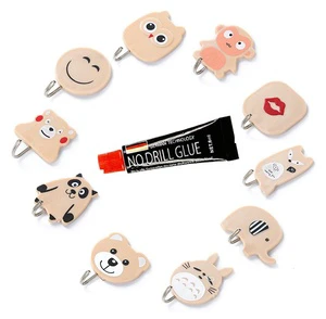 Cute Cartoon Creative Cheap Plastic No Grill Adhesive Wall Mount Keys Towel Robe Hat Holder Hanger Hook