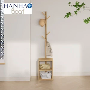 Boori Living Modular Clothes Rack Detachable Wooden Coat Stand with Fabric Organizer and Storage for Bedroom or Living Room