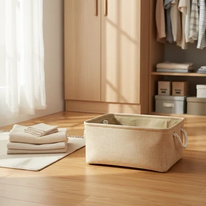Woven Storage Basket Handle Foldable Desktop Organizer for Cosmetic Sundries Clothing and Toy Storage