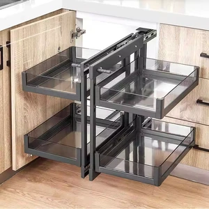 Manufacturer Price Kitchen Modern 2-Tier Metal Magic Corner Kitchen Cabinet Organizer Storage Pull Out Wire Basket for Cabinet