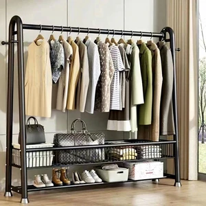 Multifunctional Iron Coat Rack Organizer 2 Shelves 4 Hooks Space-Saving Modern Design for Bedroom Living Room Bathroom Dining