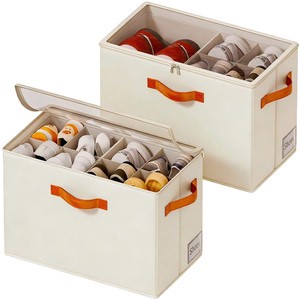 Stackable Fabric Shoe Organizer for Closet 2-Pack Foldable Storage Boxes with Clear Top Storage Box