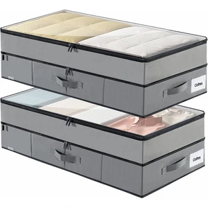 Dustproof Foldable Underbed Storage Containers with Lid Rolling Bins Organizer Drawer with Wheels Over 35L Capacity