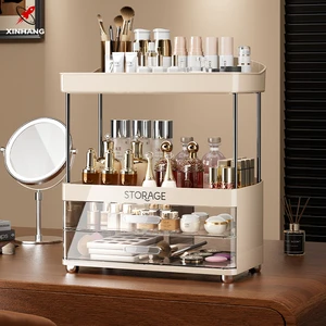 XinHang High Quality Makeup Storage Case Double-layer Plastic Makeup Storage Box Large Capacity Desktop Cosmetic Storage Rack