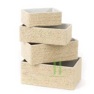 Beautiful White Rectangle Seagrass Storage Basket Bohemian Eco-Friendly Multifunction Woven Organizer 1-3L 5kg Bedroom