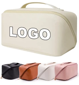 OEM Factory Custom Travel Cosmetic Bags PU Leather Portable Makeup Bag Toiletry Pouch Skincare Bag for Washing Beauty