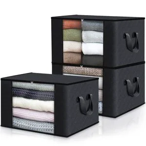 60L Modern Rectangle Fabric Storage Bag Foldable Quilt Clothes Organizer with Clear Window