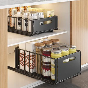 Pull Out Storage Rack Cabinet Organizer Slide Rail Drawer Storage Shelf Carbon Steel Single Layer Heavy Duty Storage Rack