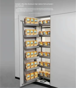 OEM Aluminum Tall Cabinet Side Pull-out Organizer-Full Access Kitchen Gap Storage Solution Automatic Lift High Load Capacity