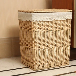 Hot Sale Rattan Woven Basket Dirty Clothes Storage Straw Basket Storage Basket with Lid Fabric Medium