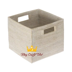 Handmade Vietnam Wholesale Eco-Friendly Multifunction Woven Square White Rattan Storage Basket Wicker Organizer Seagrass Baskets