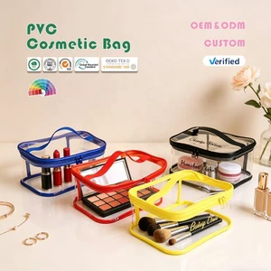 Custom Logo PVC Transparent PU Toilet Bag Makeup Beauty Skin Care Pouch Wash Bath Bag Cosmetic Large Capacity Travel Bag