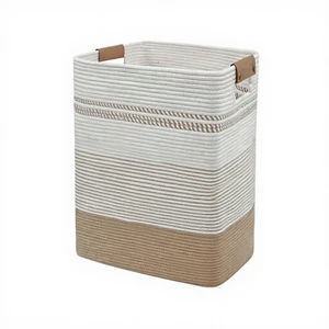 Cedar Space Large Foldable 85L Cotton Rope Woven Laundry Basket With Leather Handles For Bedroom Bathroom Nursery