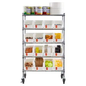 16 Organizer 5-Tier Rolling Bin Storage Rack Steel Wire Shelving System with Mobile Tool Organizing Wheels for Garage Use