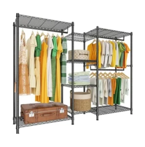 Commercial-Grade Black Metal Adjustable Coat Rack with Customizable Hooks for Home & Hotel Wardrobe Hospitality Use