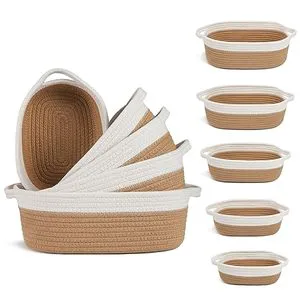 Modern Cotton Rope Foldable Storage Basket Handle Set Woven Oval Shape Multi-Purpose Storage Box For Home Closets Toy Storage