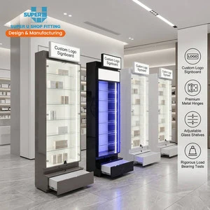 IN STOCK Top Acrylic Light Box Lockable Glass Door Retail Store Display Showcase For Pharmacy Shop Furniture With Storage Drawer