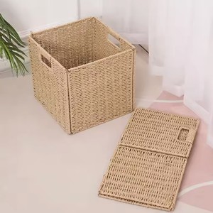 Woven Rope Storage Baskets Shelves Foldable Cube Storage Bin With Handle Wicker Storage Basket For Organizing