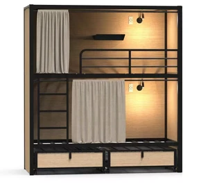 Modular Stackable Bed Frame Compact Capsule Hotel Bed System | Space-Optimized Steel Bunk Beds With Storage & Personal Lockers