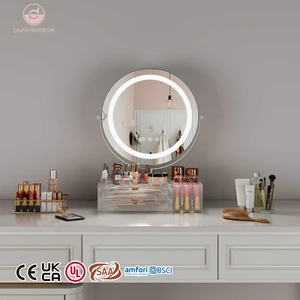 Supplier 12v Adapter Illuminated Cosmetic Led Organizer Light Round Vanity With Makeup Mirror With Drawers Storage Box